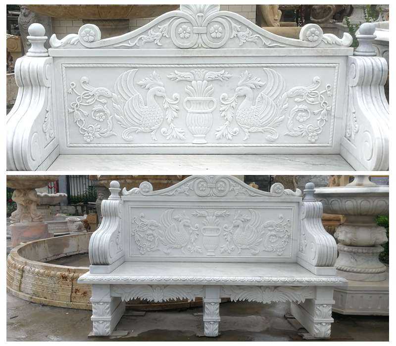 Hand Carved White Marble Garden Bench Supplier MOKK-603