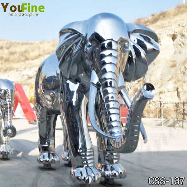 High Polished Large Stainless Steel Elephant Sculpture Decor