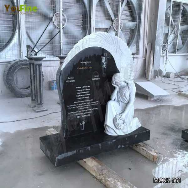 High Polished Black Granite Angel Tombstone