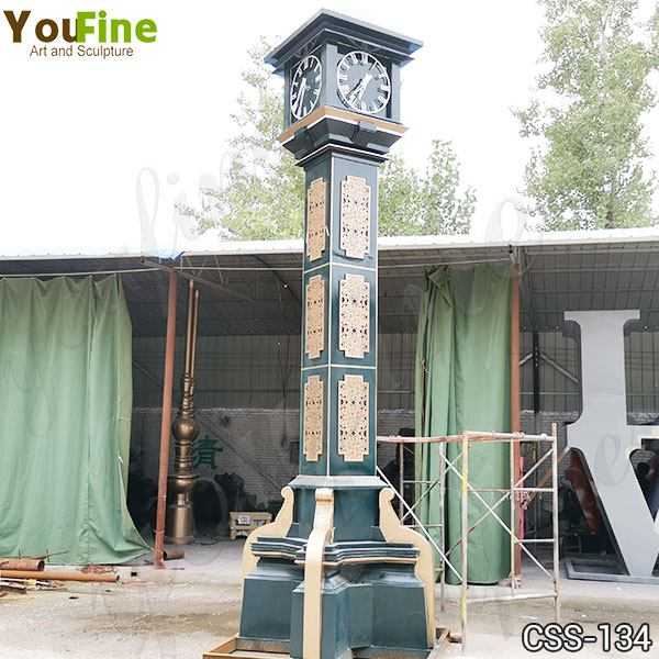 Large Outdoor Modern Bell Tower Stainless Steel Clock Sculpture