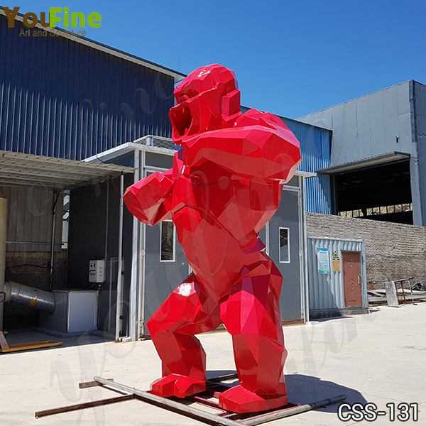 Large Red Stainless Steel Orangutan Sculpture