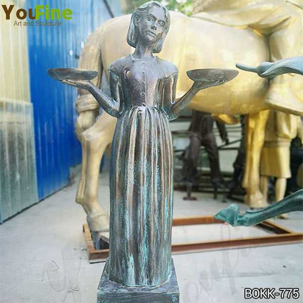 Life Size Bronze Lady Holding Two Plates Statue