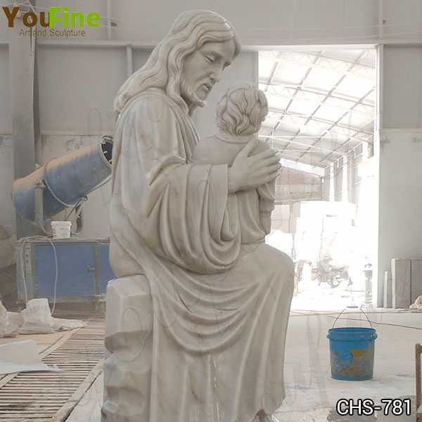 New Hand Carved Marble Statue of Jesus with the Children for Sale