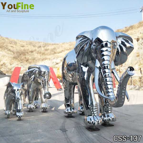 Outdoor High Polished Large Stainless Steel Elephant Sculpture Decor