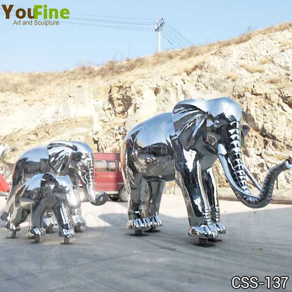 Outdoor High Polished Large Stainless Steel Elephant Sculpture Decor CSS-137