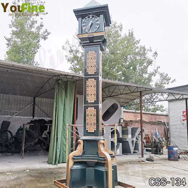 Outdoor Modern Bell Tower Stainless Steel Clock Sculpture for Sale