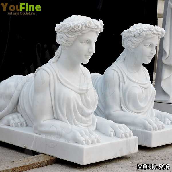 Outdoor White Marble Sphinx Statues for Yard