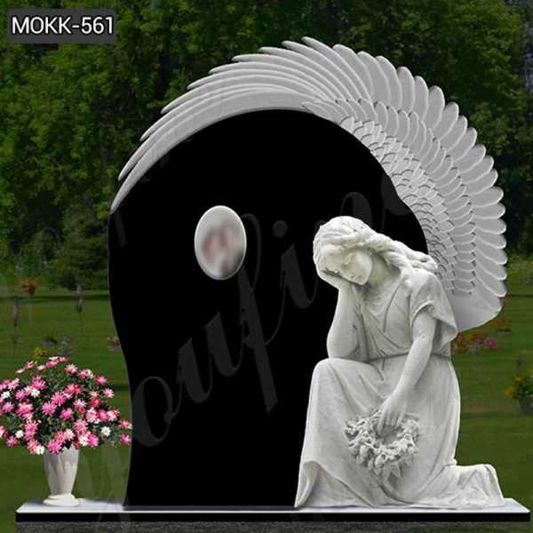 High Polished Upright Black Granite Angel Tombstone Supplier MOKK-561