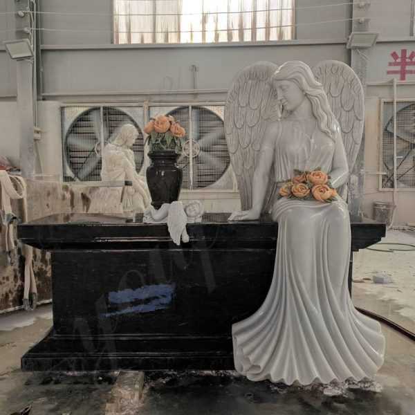 Where to Buy Black Granite Headstone with Weeping Angel Statue from China Factory