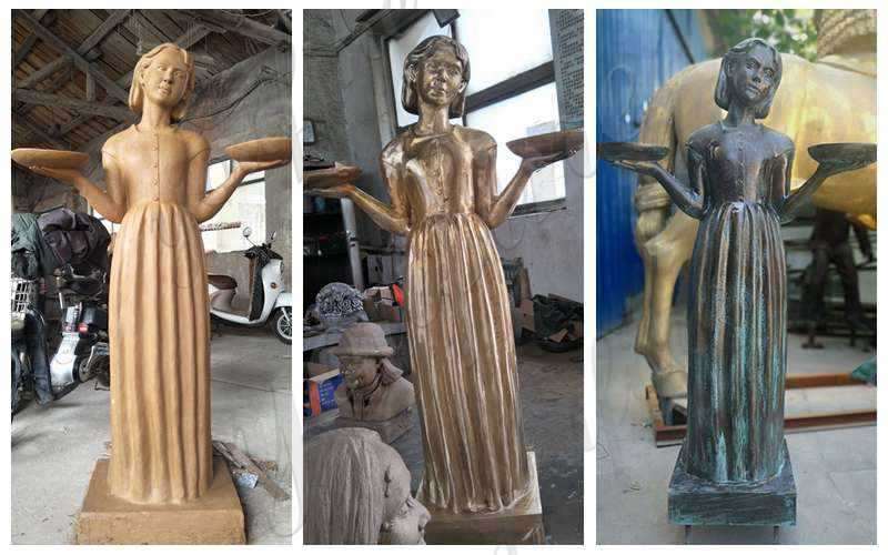 Custom Made Life Size Bronze Lady Holding Two Plates Statue BOKK775You Fine Sculpture
