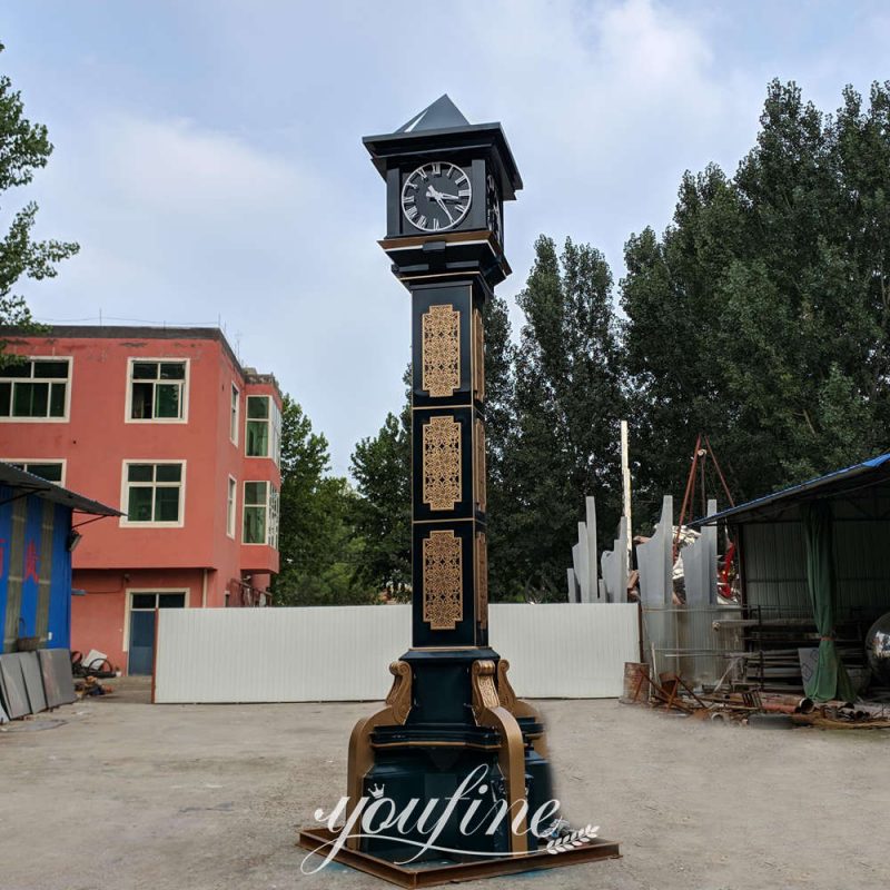 stainless steel clock tower sculpture