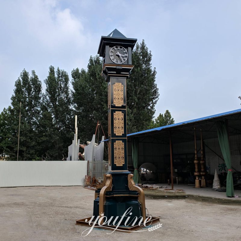 decorative tall metal clock sculpture