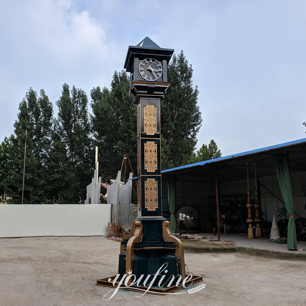 decorative tall metal clock sculpture