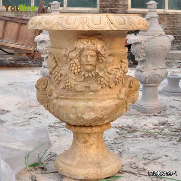 Hand Carved Decorative Beige Marble Flower Pot Manufacturer MOKK-53-1