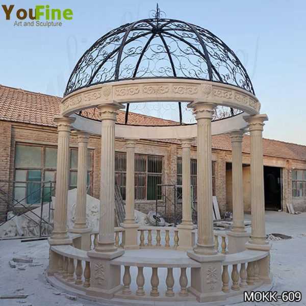 Beige Marble Stone Gazebo with Iron Top