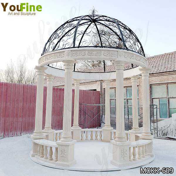 Beige Marble Stone Gazebo with Iron Top for Sale