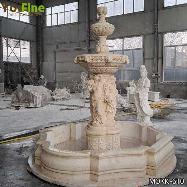 Egyptian Beige Statuary Marble Water Fountain for Sale MOKK-610