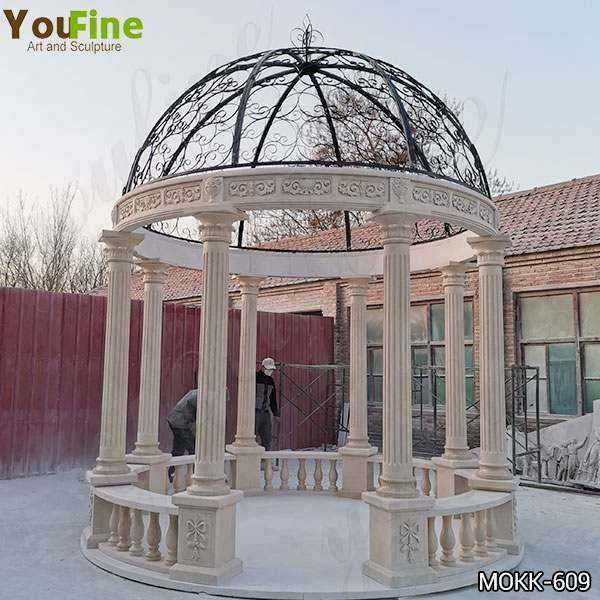 Egyptian Beige Marble Stone Gazebo with Iron Top for Sale