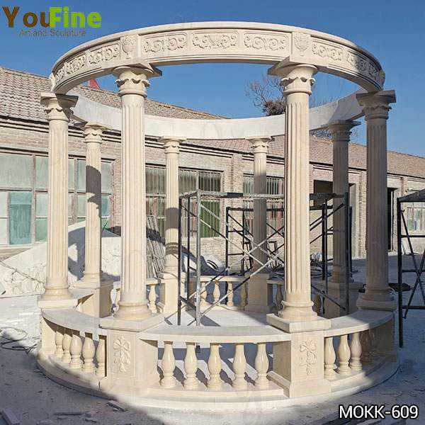 Egyptian Beige Marble Stone Gazebo with Iron Top