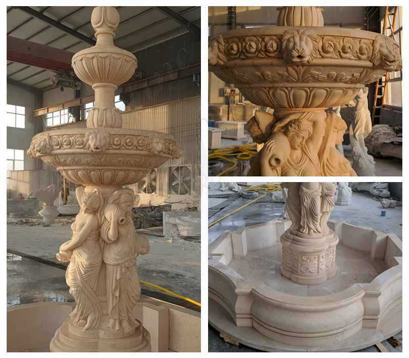 Egyptian Beige Statuary Marble Water Fountain for Sale