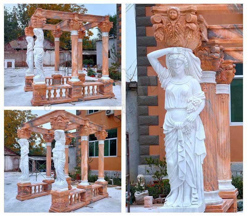 Marble Gazebo with Female Statues Design for Backyards