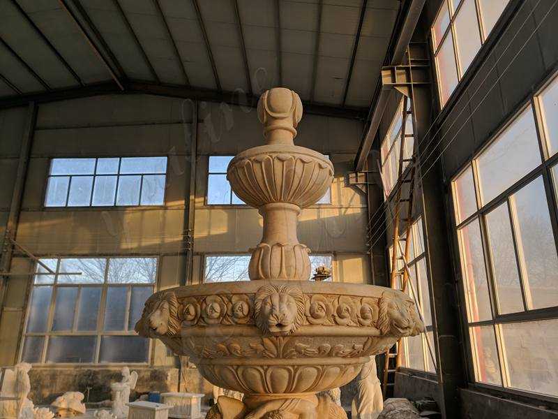 Newly Completed Egyptian Beige Tiered Marble Fountain