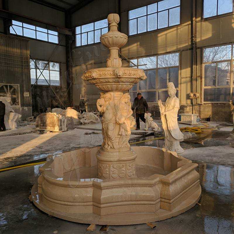 Newly Completed Egyptian Beige Tiered Marble Statuary Fountain Made for Our Customer