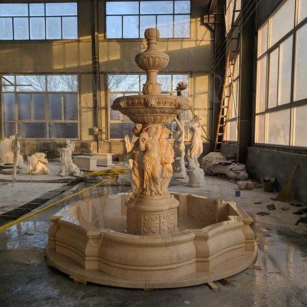 Newly Completed Egyptian Beige Tiered Marble Statuary Fountain Made for Our Customer