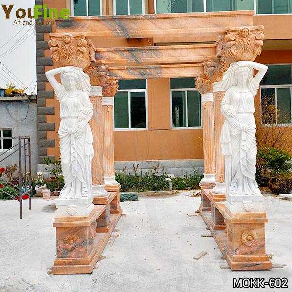 Red Marble Gazebo with Female Statues Design for Backyards Supplier