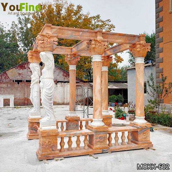 Red Marble Gazebo with Female Statues Design