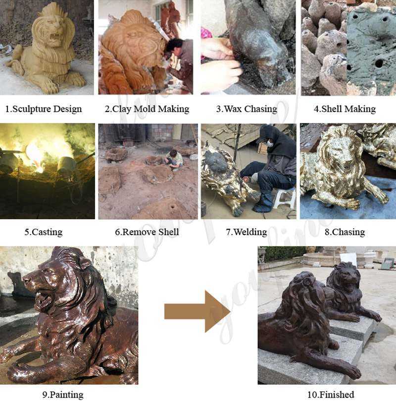 process of lion statue home decor