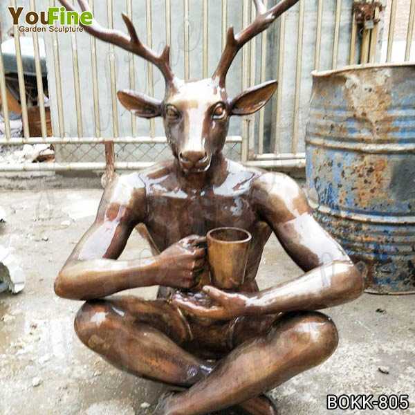 Bronze Man with Deer Head Statue for Sale