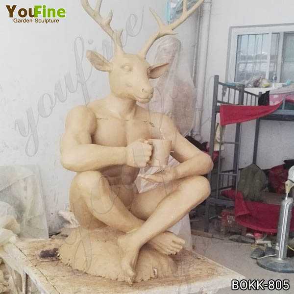 Bronze Man with Deer Head Statue