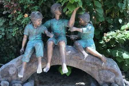 Bronze Statue of Children on Log with Butterflies for Sale BOKK-787