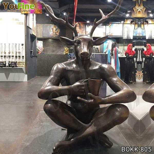 Custom Made Bronze Man with Deer Head Statue