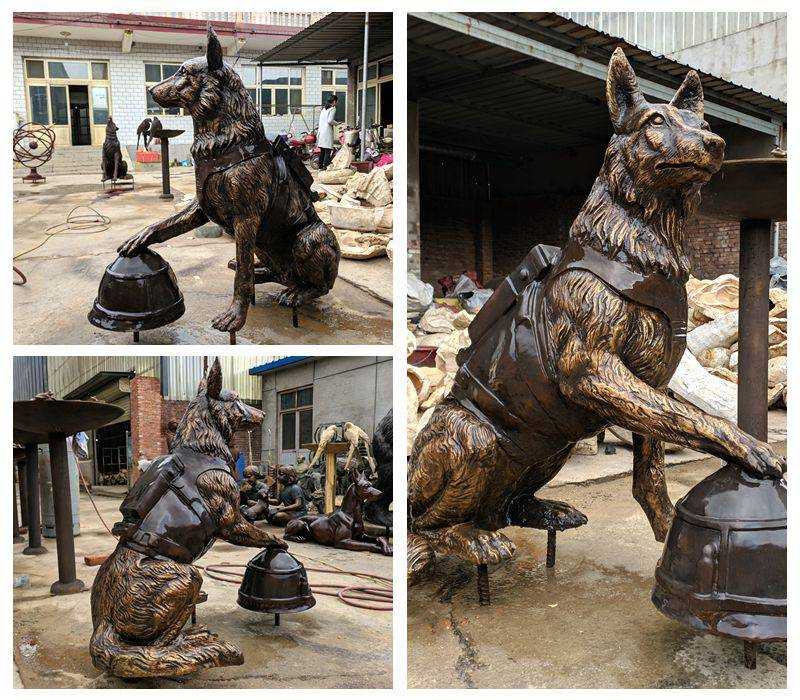 Full Size Solid Bronze Military Dog Sculpture for Sale