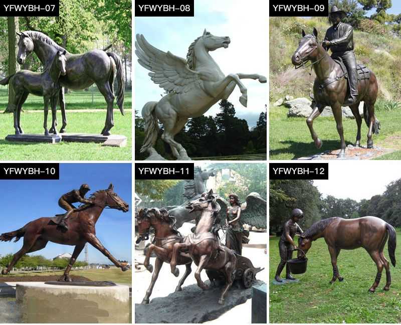 Garden bronze horse sculptures