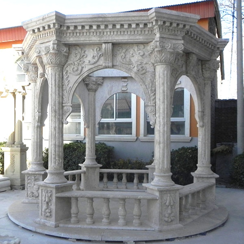 Classic Roman Style Beige Marble Column Gazebo Supplier MOKK-638