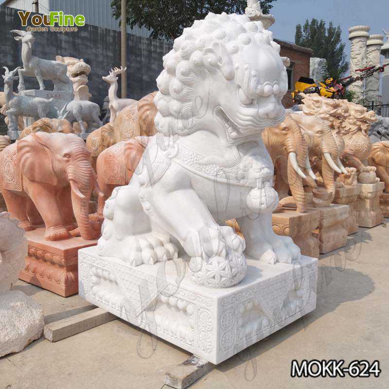 Pair of Guardian Chinese Lion Marble Statue MOKK-624