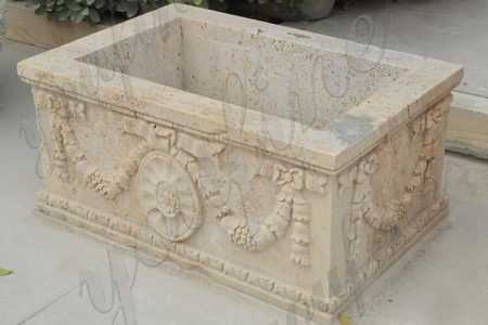Large Modern Rectangle Beige Marble Planter for Sale MOKK-619