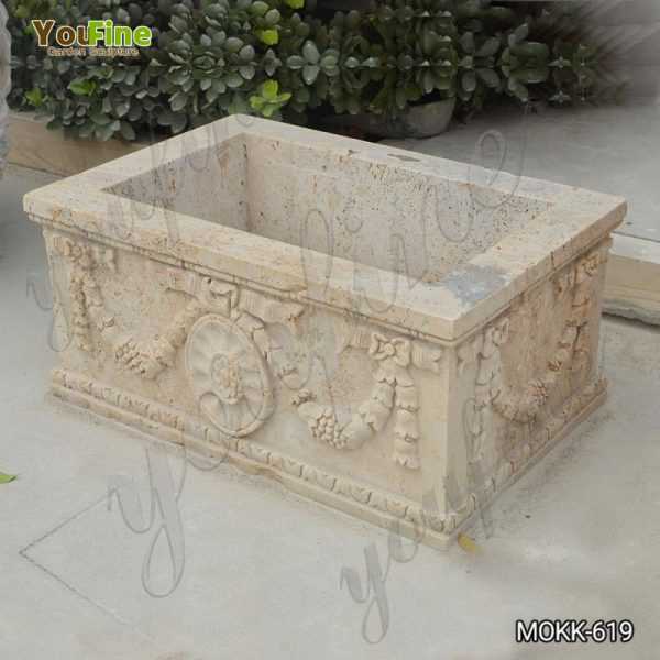 Large Modern Rectangle Beige Marble Planter