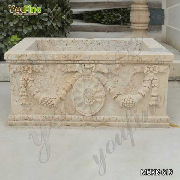 Large Modern Rectangle Beige Marble Planter for Sale