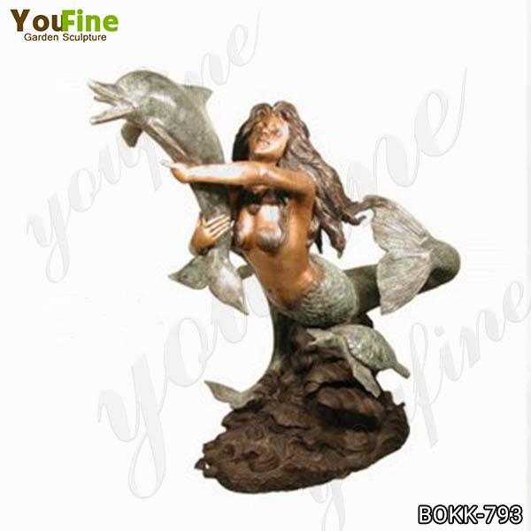 Life Size Bronze Mermaid with Dolphin Fountain