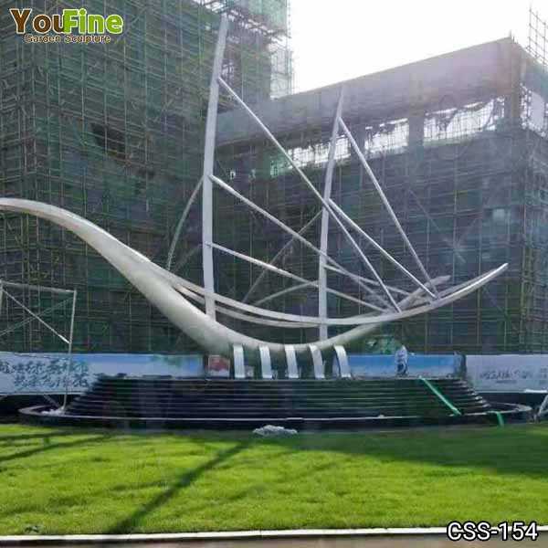 Modern Abstract Metal Sailboat Sculpture Fountain