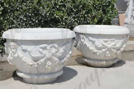 Modern White Marble Flower Pot with Big Basin on Sale MOKK-621