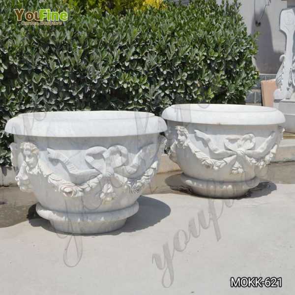 Modern White Marble Flower Pot with Big Basin on Sale