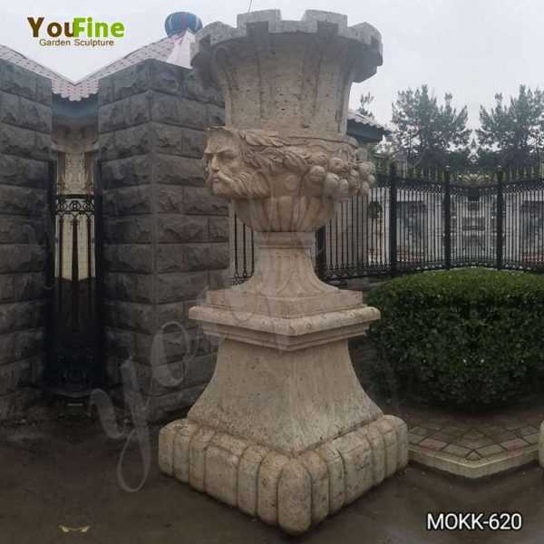 Outdoor Decorative Beige Marble Flower Pot