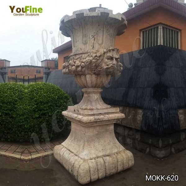 Outdoor Decorative Beige Marble Flower Pot for Sale