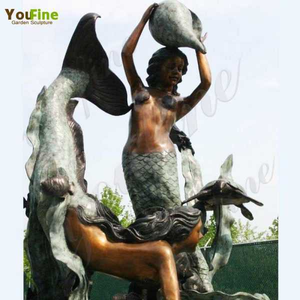 Outdoor Two Bronze Mermaid Statues Fountain