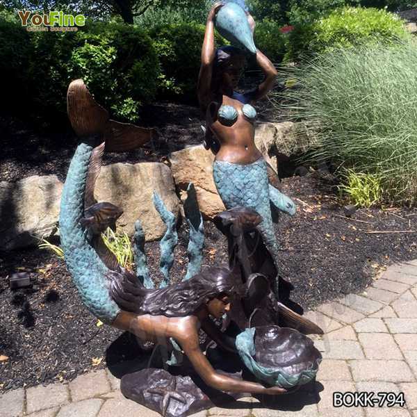 Outdoor Two Mermaids Holding Shell Bronze Fountain for Sale